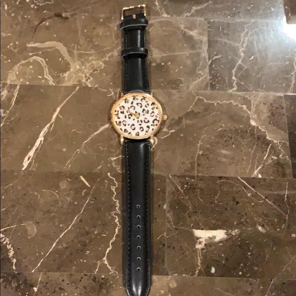 Leopard print watch with black band